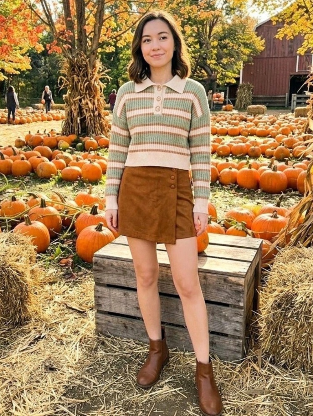 Zara Knit Striped Polo & Faux Suede Skort Set XXS